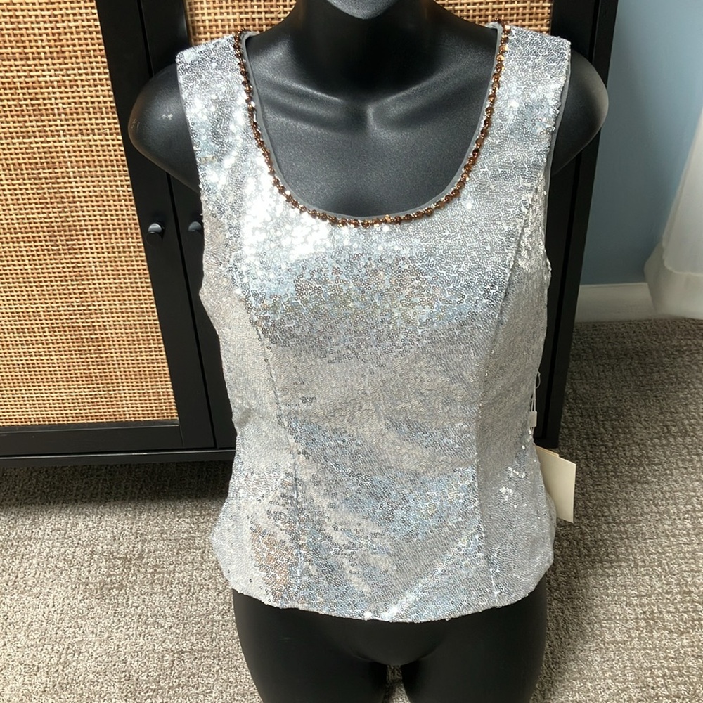Lanting Bride Elegant Silver Sequined Fitted Top … - image 1